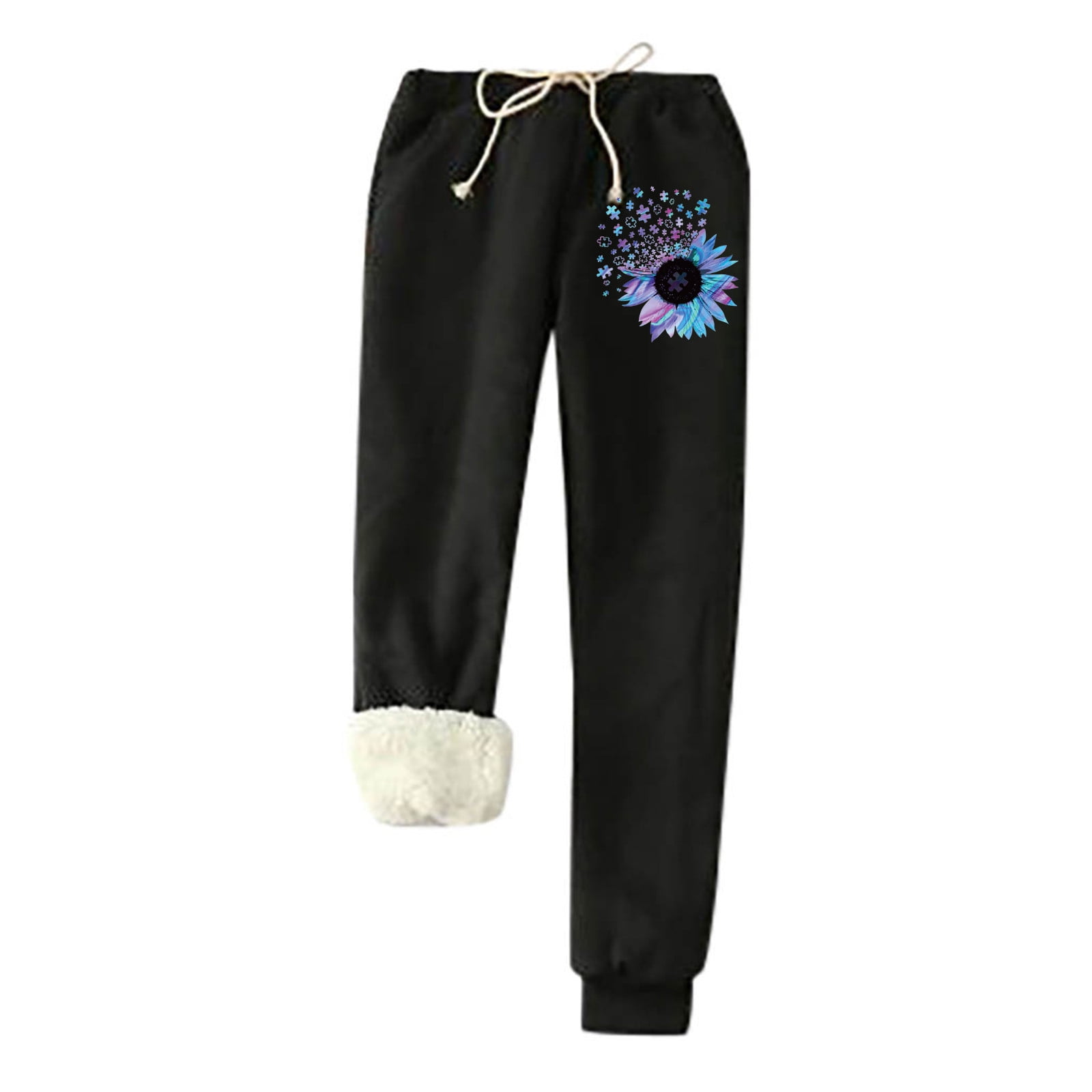 Yyeselk Womens Fleece Sweatpants Sherpa Lined Winter Warm Athletic Jogger  Pants Plush Cozy Thermal Leggings Black X-Large 