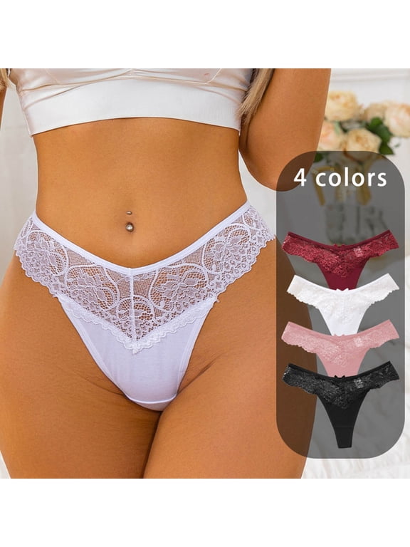 Womens Floral Lace Panties T-back Crossover Waist Briefs Mesh Hollow Out G-String Thongs Underwear Pink L