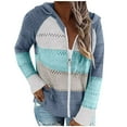 thumbnail image 1 of Yyeselk Womens Full Zip Up Casual Trendy Stripe Color Block Sweater Open Front Cutout Knitted Comfy Lightweight Hooded Long Sleeve Cardigan Outwear Tops Sky Blue M, 1 of 7