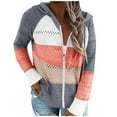 thumbnail image 1 of Yyeselk Womens Full Zip Up Casual Trendy Stripe Color Block Sweater Open Front Cutout Knitted Comfy Lightweight Hooded Long Sleeve Cardigan Outwear Tops Watermelon Red L, 1 of 7