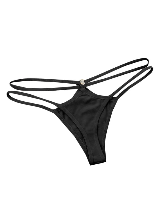 Womens Panties Double String at the hip G-String Thong Hollow Out Underwear Seamless Soft Fit Knickers Black M