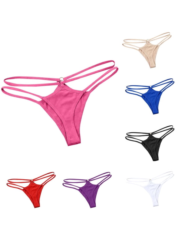 Womens Panties Double String at the hip G-String Thong Hollow Out Underwear Seamless Soft Fit Knickers Hot Pink M