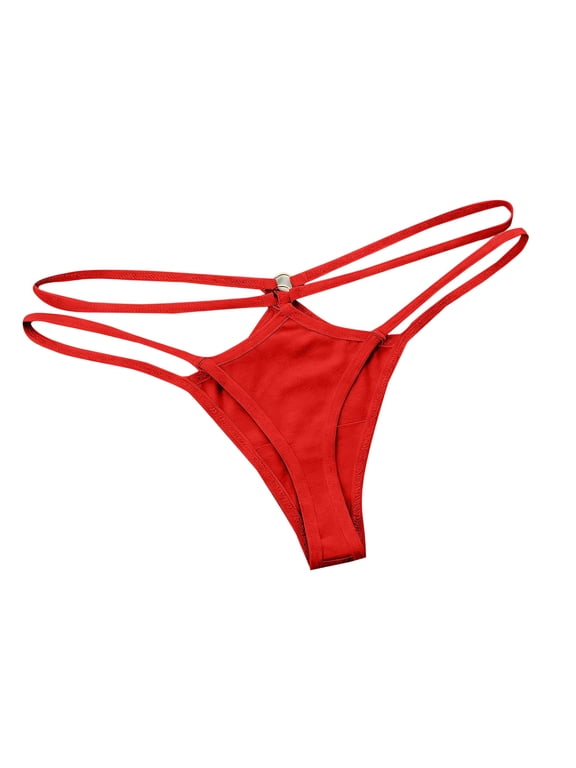Womens Panties Double String at the hip G-String Thong Hollow Out Underwear Seamless Soft Fit Knickers Red M