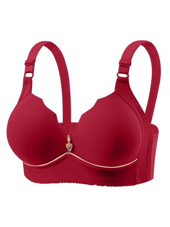 Womens Push Up Bra Hide Back Fat No Underwire Bras Full-Coverage Comfortable Everyday Bra Wirefree Smoothing T-Shirt Bra Red XL