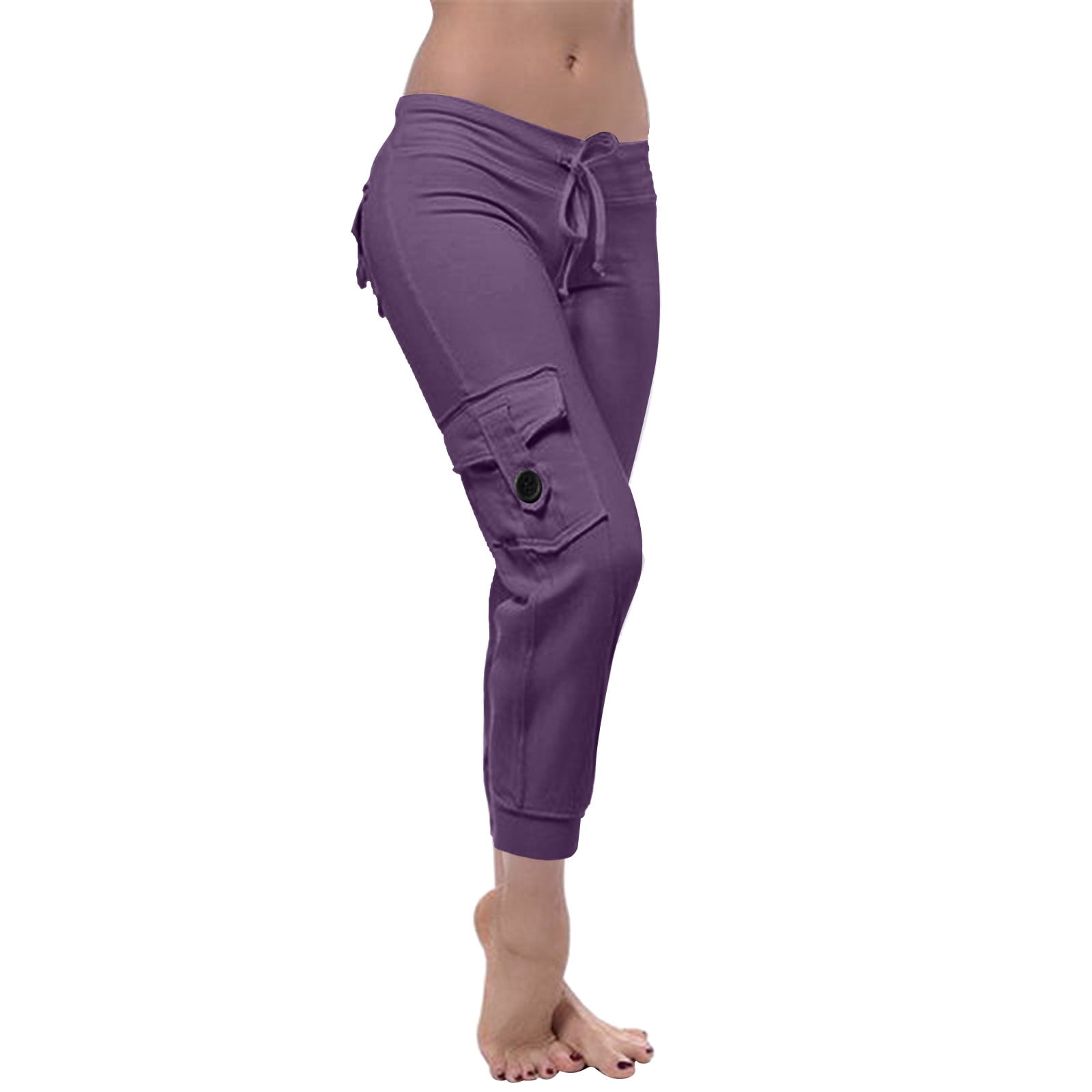 Yyeselk Womens Stretchy Cargo Pants Elastic Waist Skinny Workout Gym ...