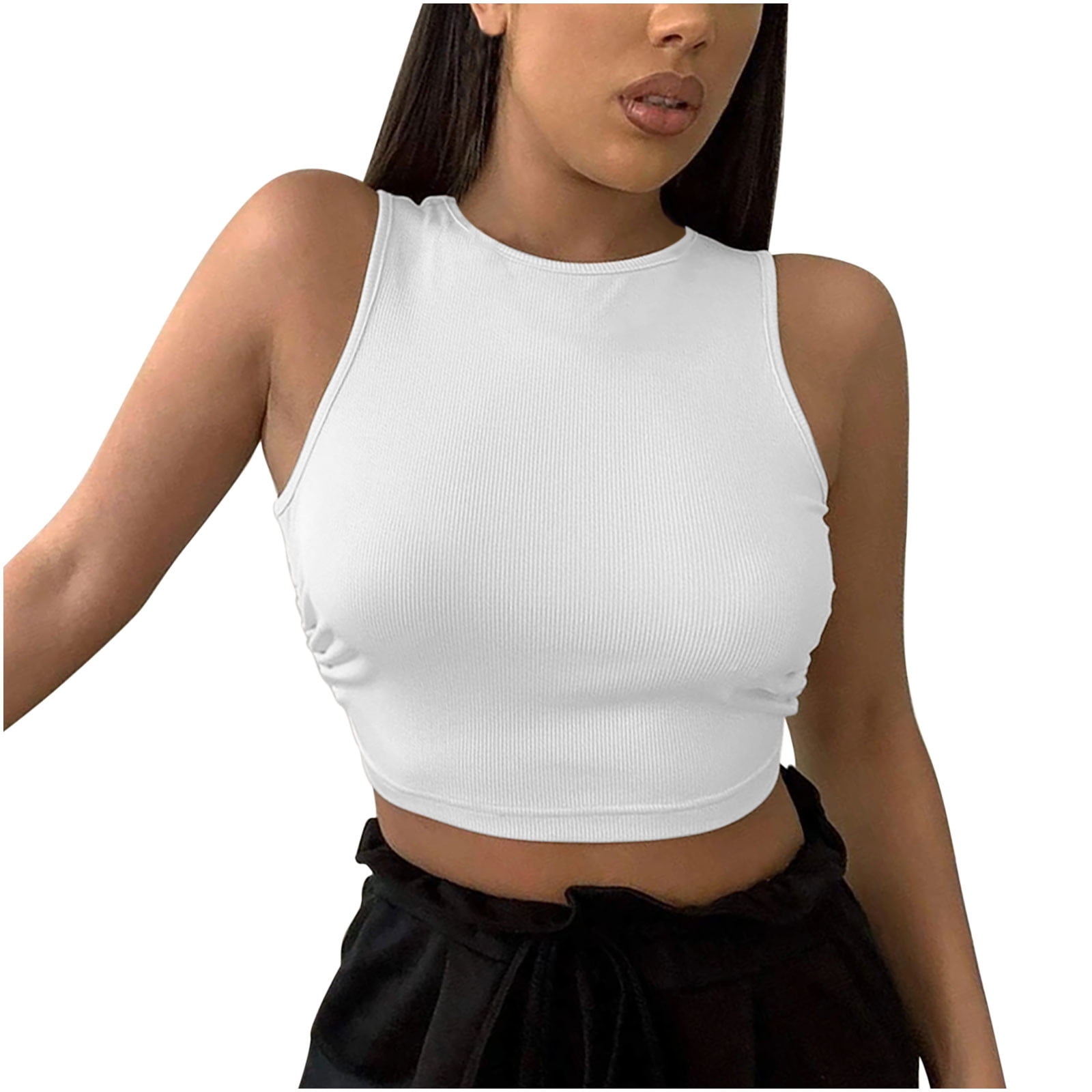 Yyeselk Women's Basic Short Sleeve Casual Cropped Tee Slim Fitted Round  Neck Crop Top Summer Blouse T-Shirt Tee Shirts White XXL