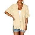 thumbnail image 1 of Yyeselk Womens Summer Shirts Pullover Casual Roll up Cuff Short Sleevee Irregular V-Neck Contrast Color Side Split Cardigan Cover up Beige XL, 1 of 7