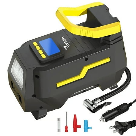 Yyton AC/DC 2-in-1 Tire Inflator - Portable Air Compressor, Air Pump for Car Tires (up to 150 PSI) w/Auto Shut-Off Function