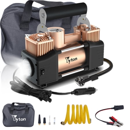 Yyton Tire Inflator for SUVs/Trucks, 12V 150Psi Dual Cylinder Metal Pump, Heavy-Duty Air Compressor for Tires with LED Night Light/Auto Shut-Off