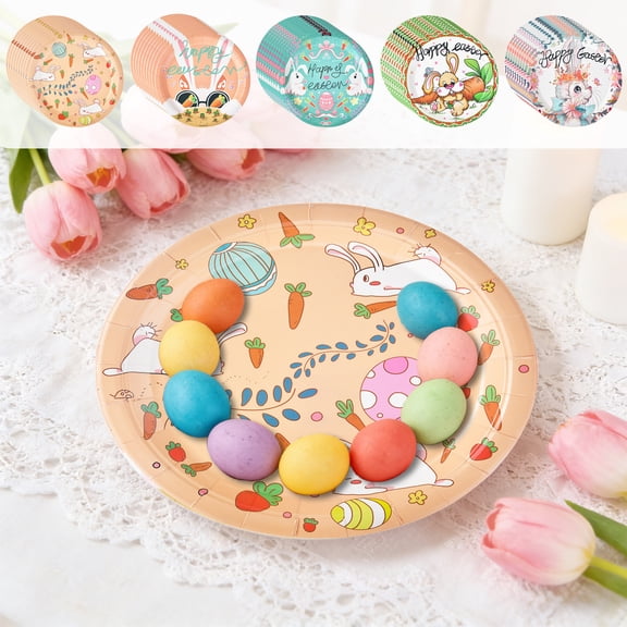 Yyuenw 10Pcs Easter Paper Plates 9-Inch Rabbit-Themed Disposable Party Plates Perfect for Easter Decorations and Spring Party Supply