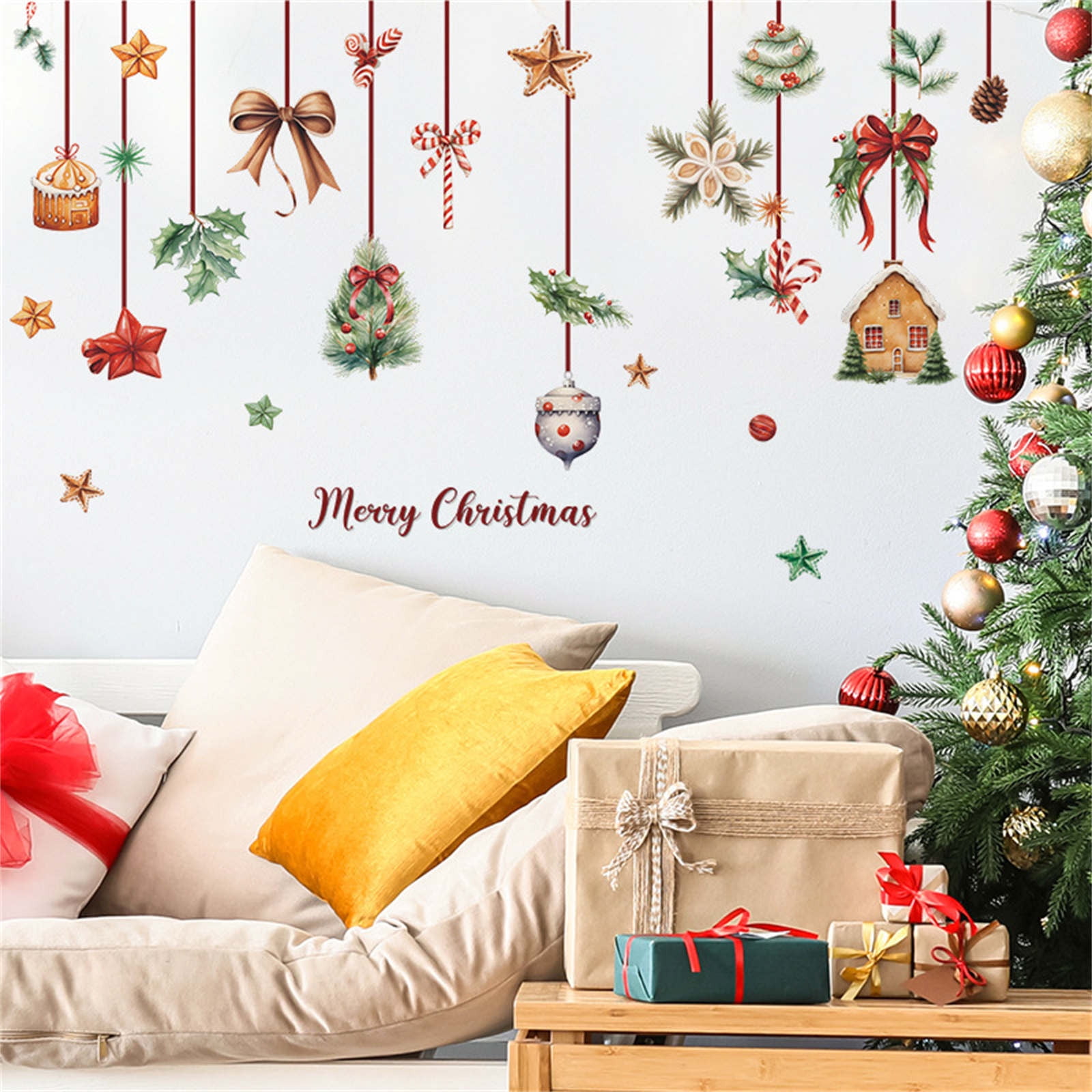 Yyuenw 11.8 x 35 Inch Christmas Rub on Transfers for Crafts Large Vintage Floral Xmas Rub on Transfers Stickers for Furniture Room Wall Home Decor