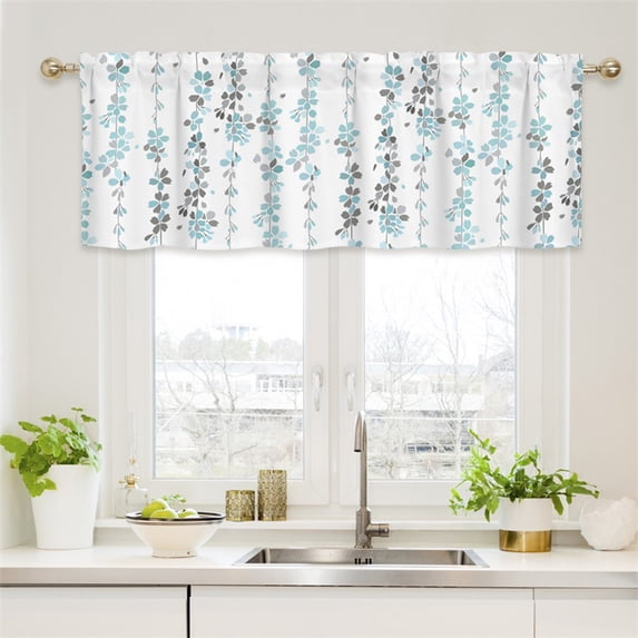 Yyuenw 1pcs 52x18 Inch Short Floral Small Window Kitchen Valance Curtains - Thermal Insulating Small Window Curtain for Bathroom & Café, Colorful Plant Leaf Design