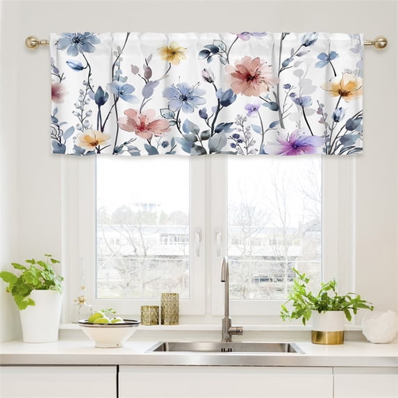 Yyuenw 1pcs 52x18-Inch Short Floral Small Window Valance Curtains For Bathroom Kitchen Cafes Thermal Insulating Tier Curtains 52x18inch Colorful Flowers Leaves Plants