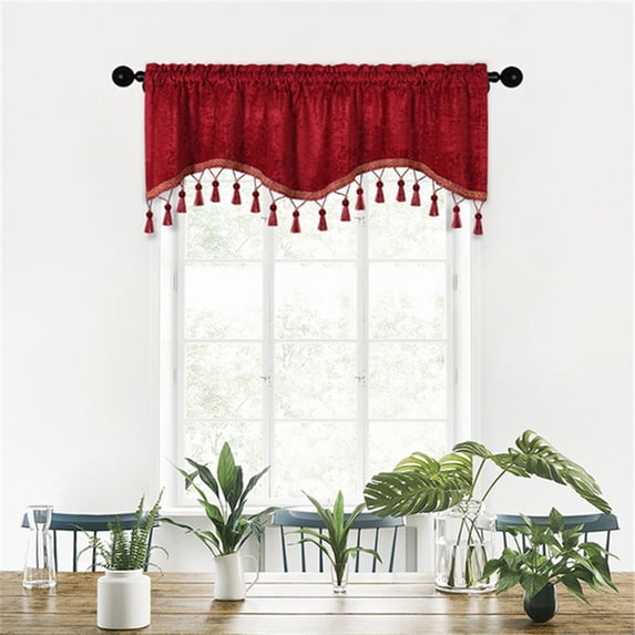 Yyuenw 1pcs 60x15-Inch Stylish Fringed Short Window Curtains - Patterned Rod Pocket Drapes for Home Living Room & Bedroom Decor