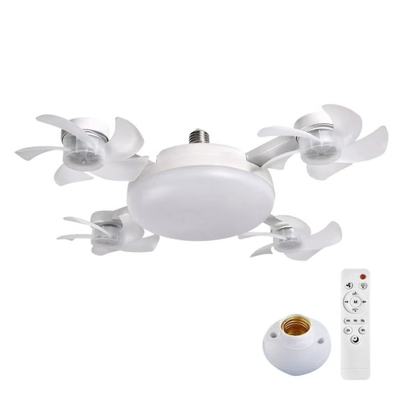 Yyuenw 2 In 1 Socket Fan Light, Socket Ceiling Fans with Remote, Small Ceiling Fans with Lights and Remote, Super Bright, Dimmable Screw in LED Light Bulb for Bedroom, Kitchen, Living Room