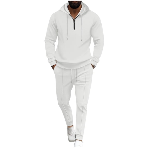 Chiccall 2 Piece Sets for Men Quarter Zip Long Sleeve Hoodie Elastic Waist Drawstring Sweatpants with Pocket Fashion Casual Athletic Sets