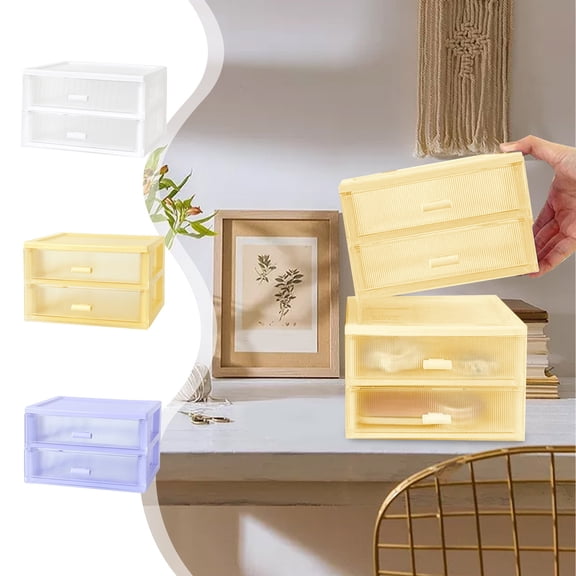 Yyuenw 2-Tier Desktop Storage Box, Minimalist Drawer-Style Storage Box Suitable for Office and Home Use