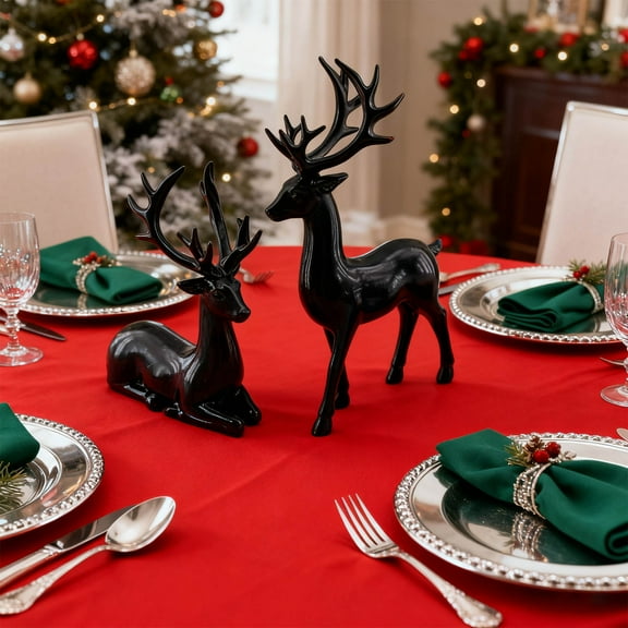 Yyuenw 2PCS Christmas Elk Ornament Resin Reindeer Ornaments Sitting and Standing Deer Statue Office Home Desktop Decoration, Tabletop Deer Statues Decorations for Indoor Home Decor Mantle Living Room