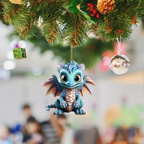 Clearance Under $5!Yyuenw 3.1 Inch Acrylic Christmas Pendant 3D Toy Dragon Pendant for Holidays Party Car Home Decor