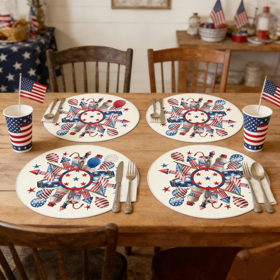 Yyuenw 4Pcs Independence Day Placemats, 14x14-inch Round Placemats, Perfect for Table Centerpieces and 4th of july Decorations