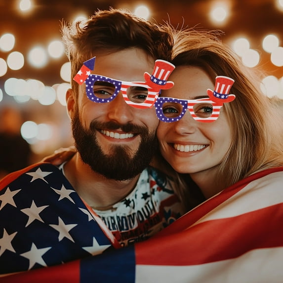 Clearance Under $5!Yyuenw 4th of July American Flag Glasses Patriotic Party Sunglasses Independence Day Eyeglasses Plastic Eyewear for Memorial Day Party Favors Photo Booth Props