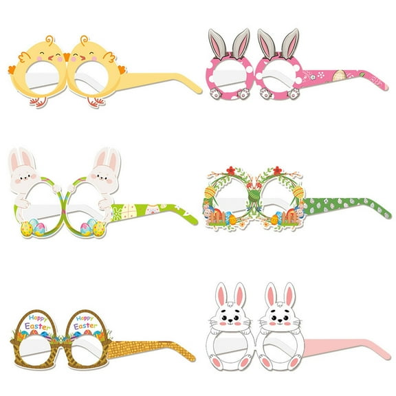 Yyuenw 6 Pcs Easter Glasses Party Decor Happy Easter Paper Glasses Frame Easter Bunny Photo Booth Props Girls Easter Egg Eyeglasses Supplies for Girls Happy Spring Easter Birthday Party Favor