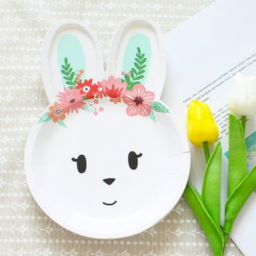 Yyuenw 8 Pcs Easter Plates or Napkins, Easter Tableware Bunny Cups Easter Dessert Platters Party Easter Appetizer Plates, Easter Party Supplies Disposable Tableware for Table Decorations
