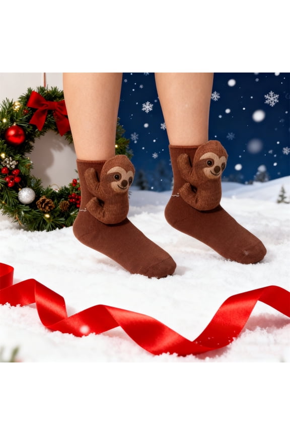 Animal Socks, 3D Knit Animal Sloth Socks for Women, Funny Cotton Sock for Warmth, Cozy Fall & Winter Cute Plush Animals Hug Sock for Christmas Gifts