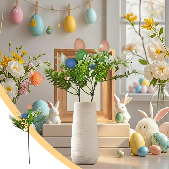 Clearance Under $5!Yyuenw Artificial Easter Egg Picks 12 inch Easter Eggs and Berries Decorative Spring Floral Stems Speckled Easter Picks Branches for Spring Easter Party Garden Yard Home Vase Decor