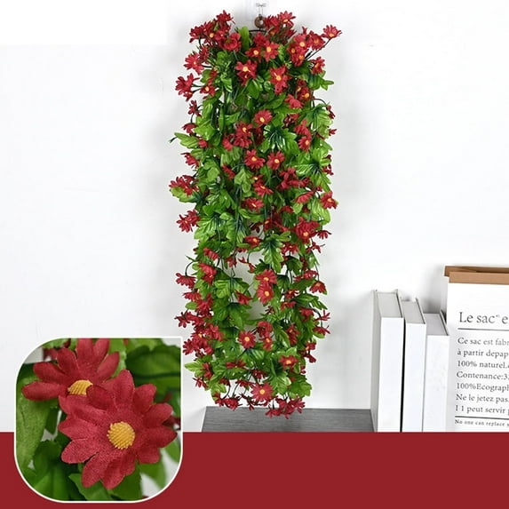 Clearance Under $5!Yyuenw Artificial Hanging Flowers, UV Resistant Fake Plastic Faux Hanging Plants Morning Daisy Vines for Indoor Outdoor Home Room Garden Porch Eave Wedding Wall Décor