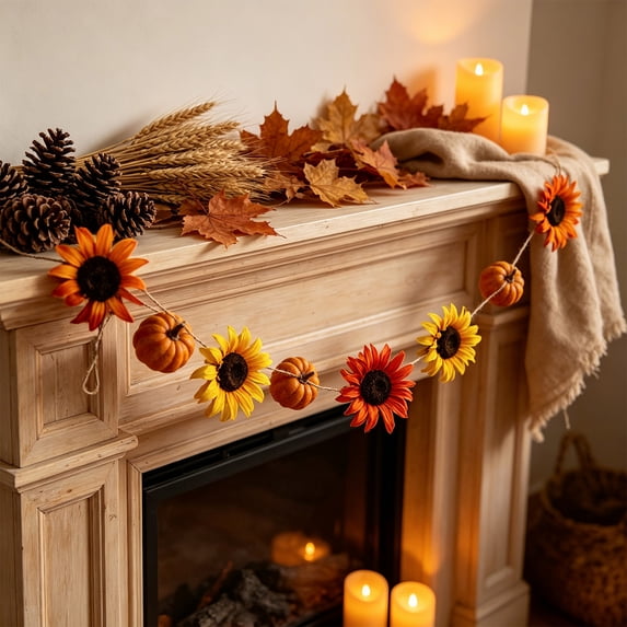 Yyuenw Artificial Maple Leaves Pumpkins Sunflowers And Vines For Thanksgiving Home Decor And Festive