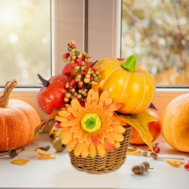 Yyuenw Artificial Pumpkin Garland for Table Plastic Pumpkins Decorative with Sunflower Maple Leaf Berries Faux Pumpkin for Decorating Fall Harvest Thanksgiving Tables Centerpieces Decor