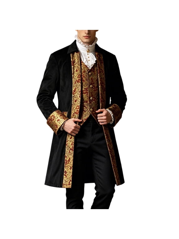 Baroque Royal Men Long Outerwear Victorian Noble Gothic Halloween Cosplay Coat