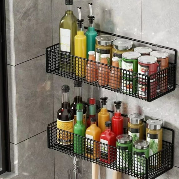 Yyuenw Bathroom Kitchen Storage Rack,Sturdy Small Storage Baskets,For Kitchen Seasoning Rack Shower Toiletries Kitchen Accessories Sundries,No Drilling Wall Mounted