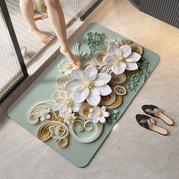 Yyuenw Bathroom Rugs, Diatomite Three-dimensional Flower Floor Mat Bathroom Non-slip Mat Quickdrying Soft Foot Mat Washable Foot Mat, Home Decor