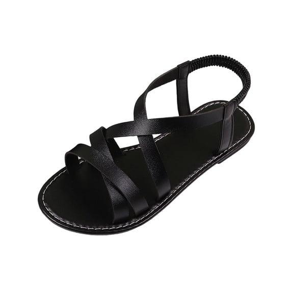 Yyuenw Casual PU Flat Sandals Women Open Toe Crisscross Straps Lightweight Holiday Dating Summer Shoes