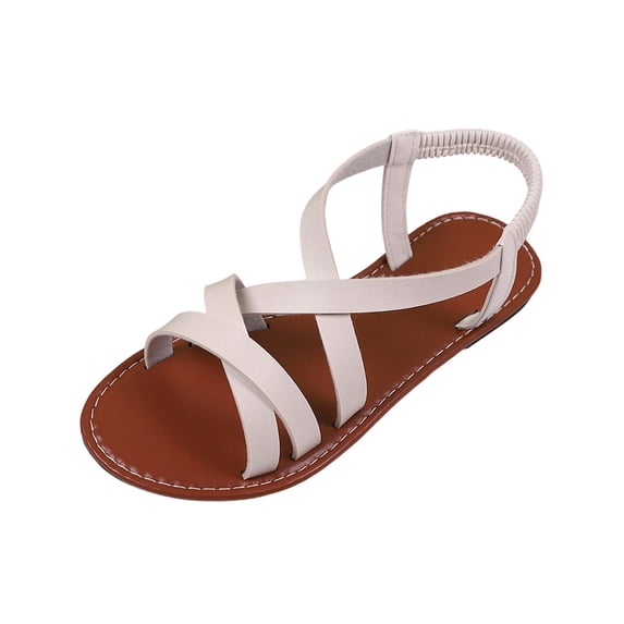 Yyuenw Casual PU Flat Sandals Women Open Toe Crisscross Straps Lightweight Holiday Dating Summer Shoes