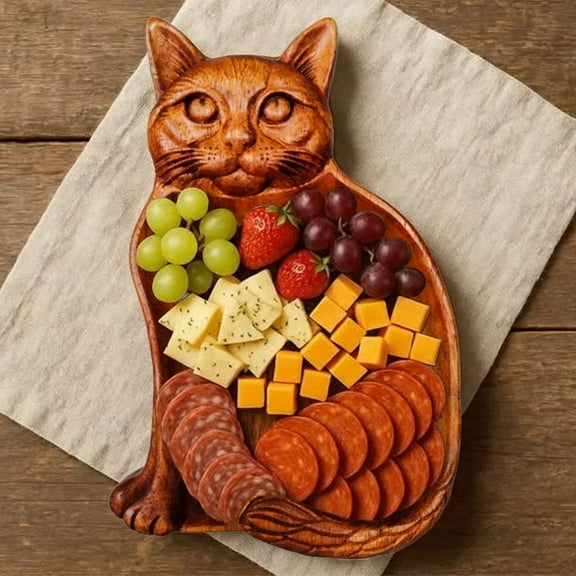 Lwlmwt Decorative Wood Tray Unique Cat-Shaped Charcuterie Boards Kitchen Decor Dessert Plate Ideal for Food Presentation