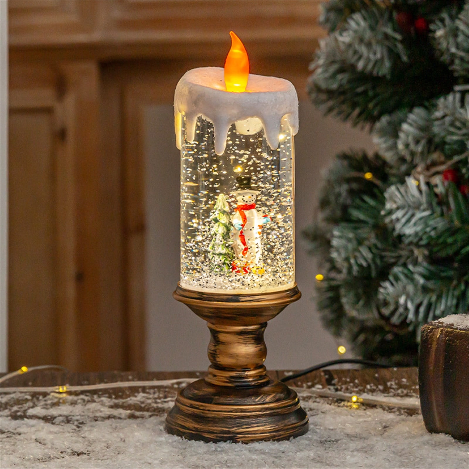 Wondise 10 Inch Flameless Candle Snow Globe - Snowman Family Battery Operated