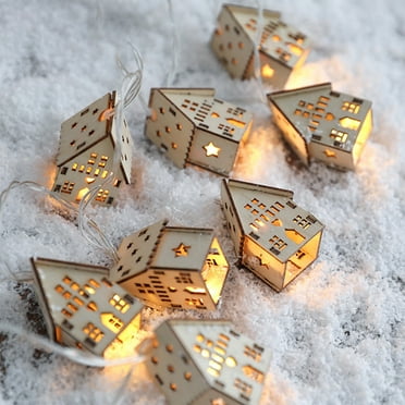 Yyuenw Christmas Lights Christmas House String Lights Wooden House Light String Decorations Holiday Decorations Christmas Ornaments Xmas Tree Pendant