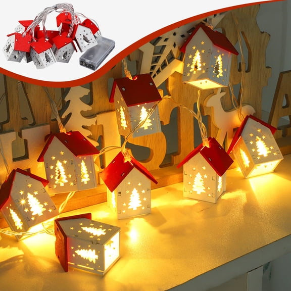 Yyuenw Christmas String Lights Christmas String Lights 6.6 Ft Wooden House String Lights With Hollow Out Christmas Tree Pattern Warm Colored Light Xmas Fairy Lights for Outdoor Xmas Decor