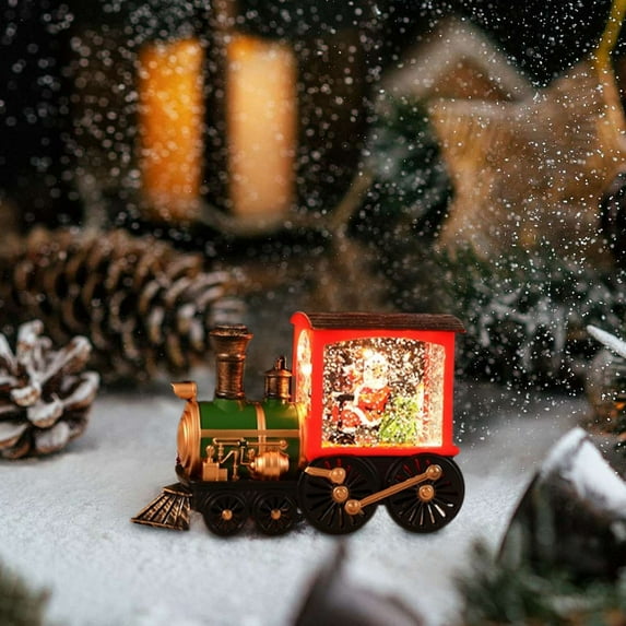 Yyuenw Christmas Train Snow Globe, Lighted-up Battery Operated Glittering Lantern for Christmas Table Centerpiece Decoration, Christmas Santa Claus Musical Lighted Home Decoration and Gift