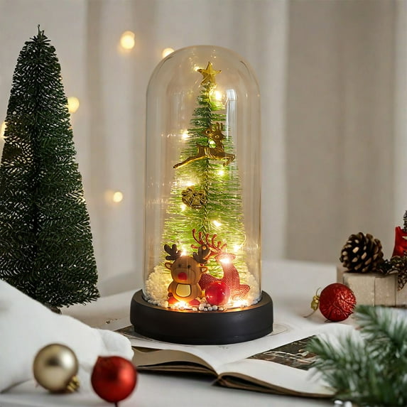 Yyuenw Christmas Tree Glass Tabletop Artificial Christmas Trees Mini Christmas Tree Creative Table Decoration Unique Gift for Home Indoor Tabletop Xmas Decor, Birthday Christmas Xmas Gifts Present