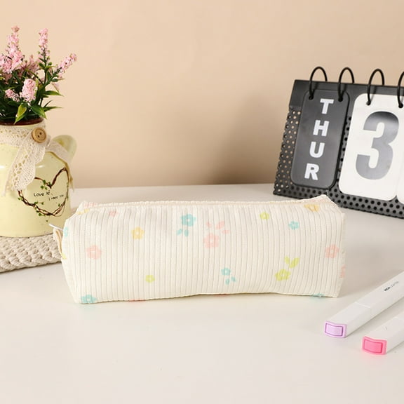 Yyuenw Corduroy Pencil Case, Portable Floral Print Pencil Case, Cute Storage Pouch for Miscellaneous Items, Stationery Organizer