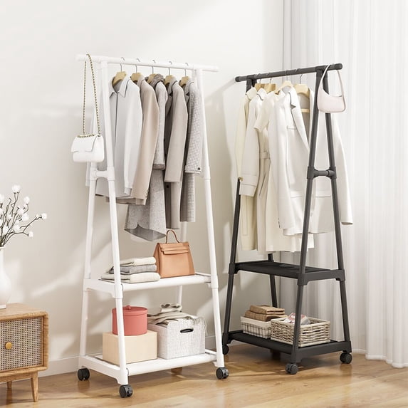 Yyuenw Corner Coat Rack,Coat Rack Freestanding Closet Organizer Hall Tree With 2 Storage Shelves,Freestanding Garment with Shelves Storage For Entryway Bedroom
