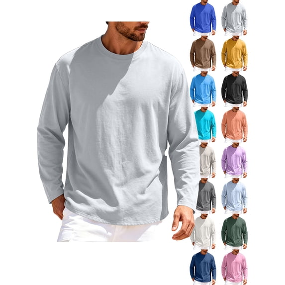 Yyuenw Cotton Long Sleeve Shirts for Men Crewneck Breathable Casual Tees Comfy Athletic T Shirts