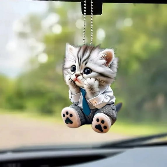 Yyuenw Cute Cat Car Hanging Ornament Acrylic Funny Kitty Car Interior Charms Accessories Gift for Men Women
