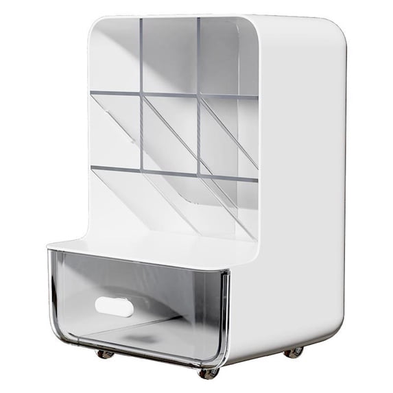 Yyuenw Desktop Storage Box, 6-Compartment + 1-Drawer Pen Holder, Storage Accessory for Office and Home, and (White)