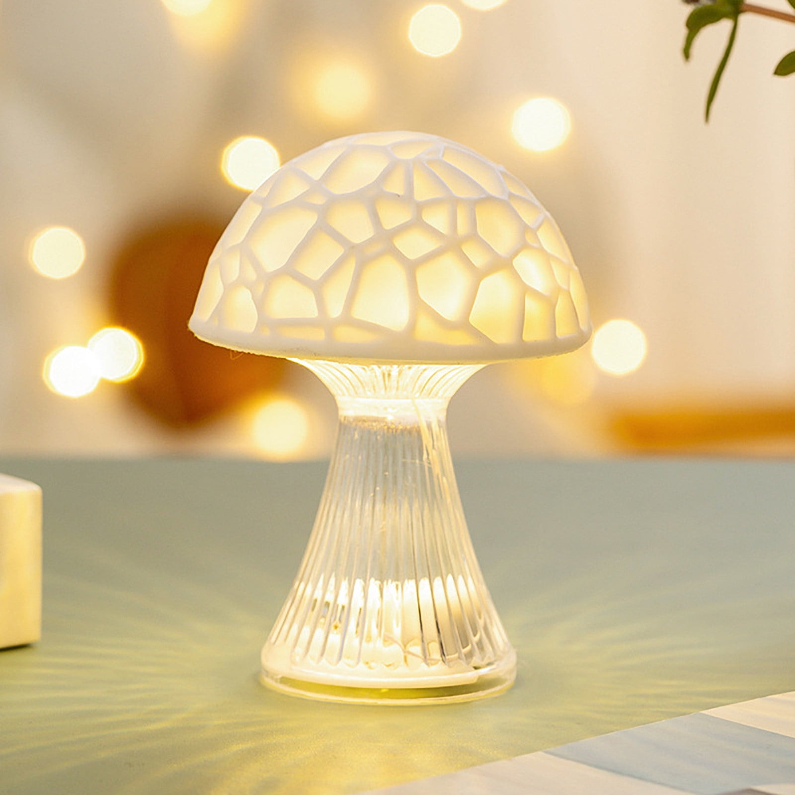 Yyuenw Dimmable Mushroom Table Lamp,Glass Nightstand Light,Translucent Vintage Style Desk Lamp,Swirl Light for Home Decor,Dining,Bedroom,Living,Gift