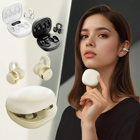 Yyuenw Earbuds Wireless Bluetooth Open-Ear Clip-On Design Built-in Digital Display Ideal for Running, Fitness, and Outdoor Activities